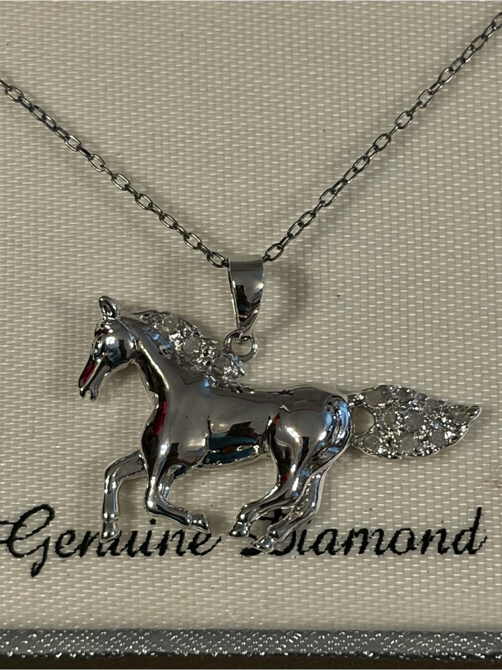 Sterling Silver & Genuine Diamond Horse Pendant with Necklace Still in Box - Picture 3 of 7